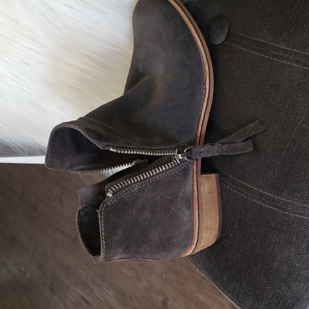 Gray leather booties